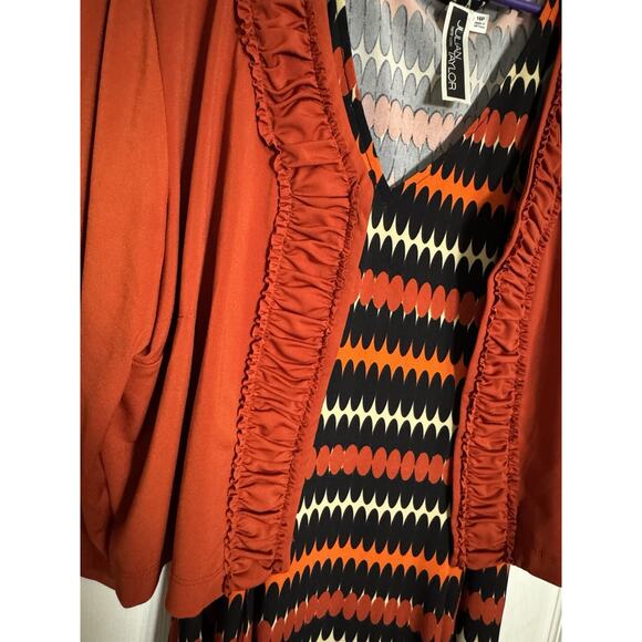 Julian Taylor Orange/Black/Cream Midi Dress With Shaw, 2 Pieces, 16P - Picture 11 of 12